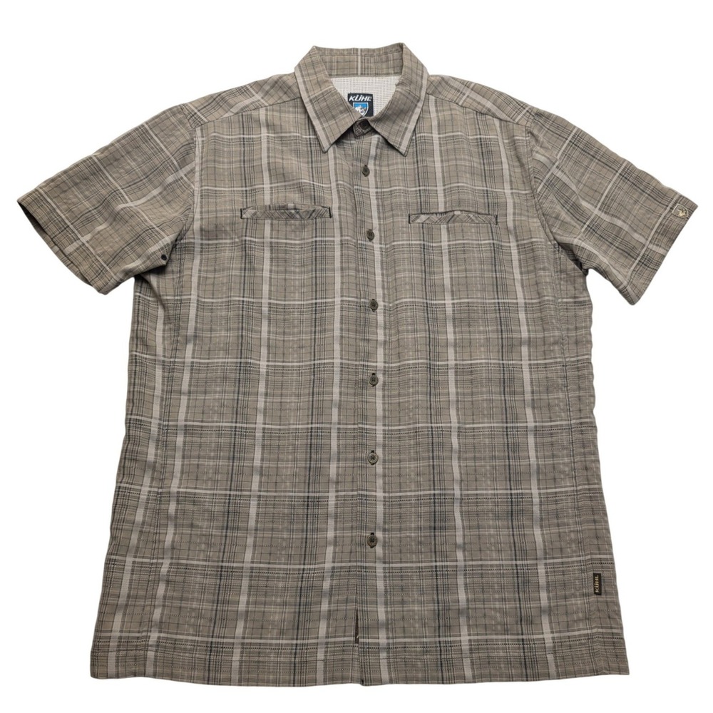 Kuhl Button Down Shirt Mens M Gray Plaid Short Sleeve Outdoor Hiking